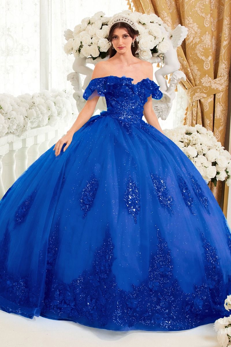 FLORAL OFF THE SHOULDER QUINCE BALL GOWN CD15701-8